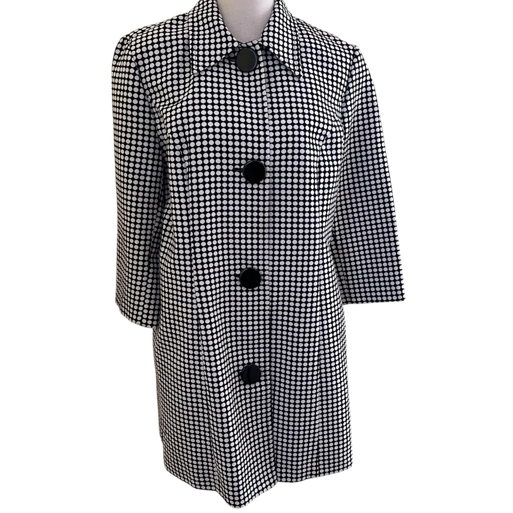 Elliott Lauren Black and White Polka Dot 3/4 Sleeve Coat 14